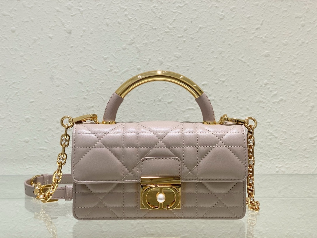 Mini Dior Ange Bag Warm Taupe Macrocannage Lambskin